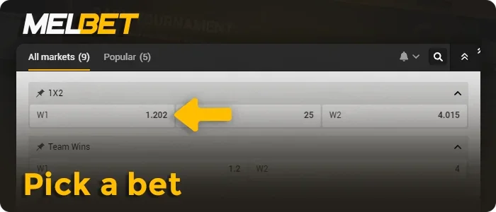 pick a bet at Melbet