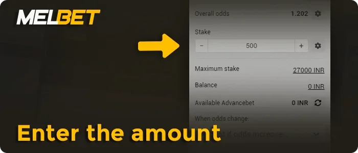 Enter the bet amount at Melbet