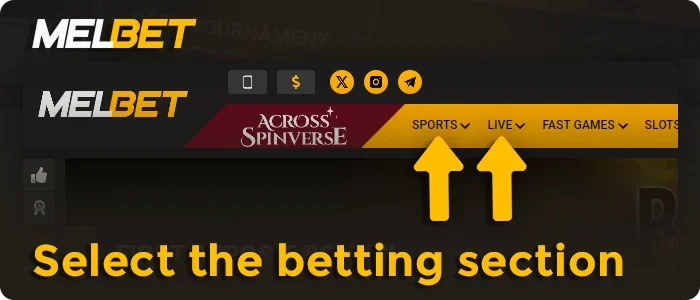 Select the betting section at Melbet