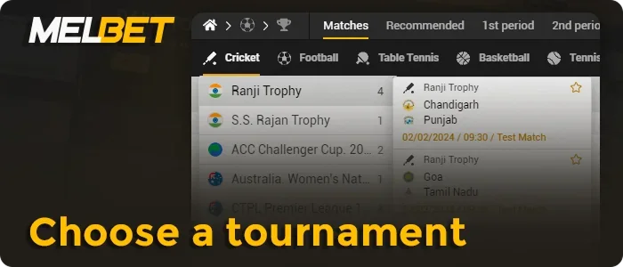Choose a tournament at Melbet