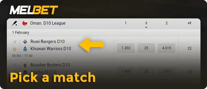 Pick a match at Melbet