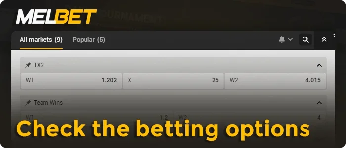 Check the betting options at Melbet